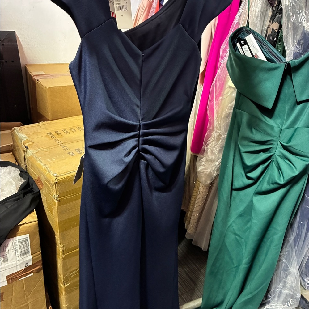 Xscape Blue Off Shoulder Scuba Gown Petite 6P NWT Formal Evening Dress GALA MOB - Picture 6 of 7